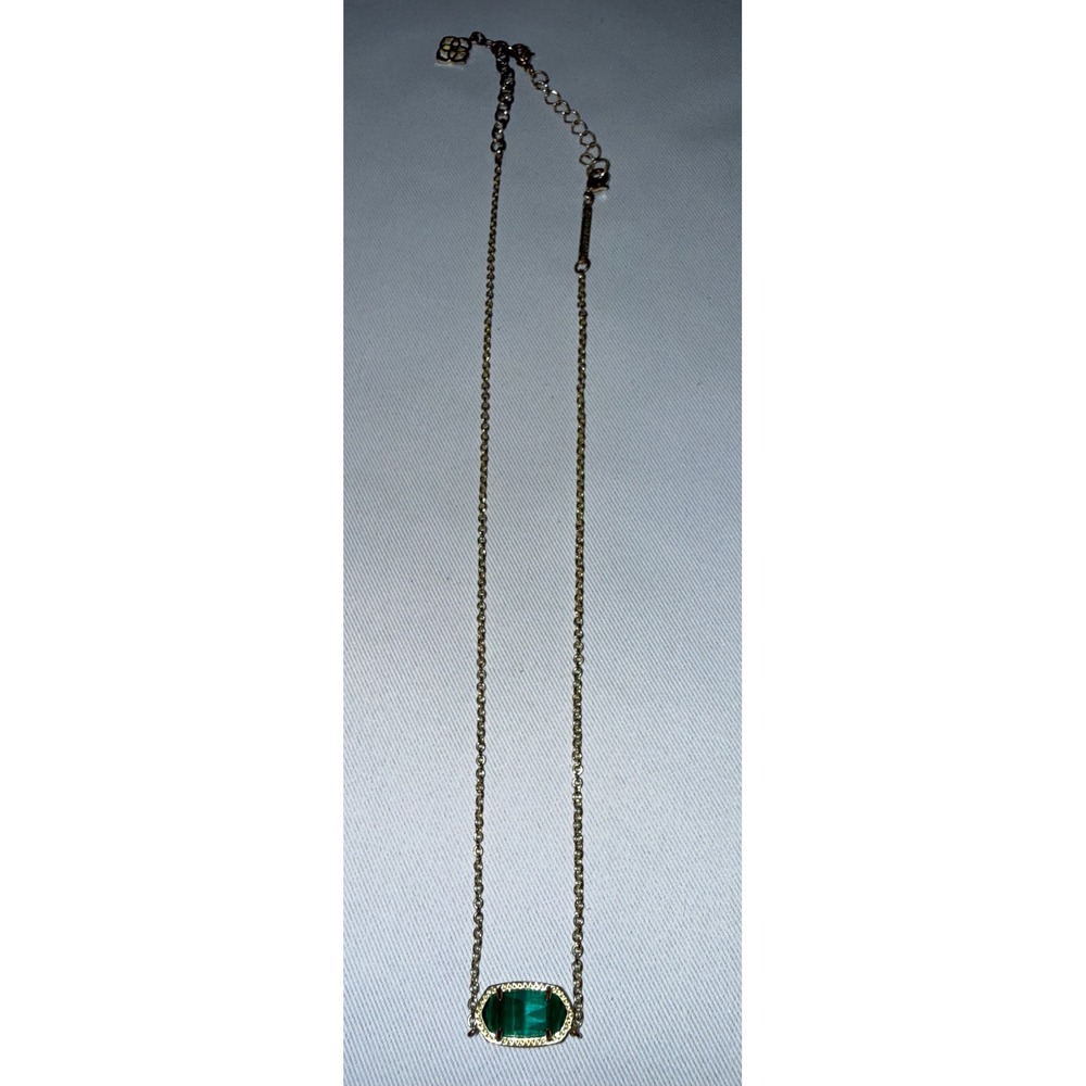 Kendra Scott Elisa Pendant Necklace Gold Tone Green Stone Adjustable Chain